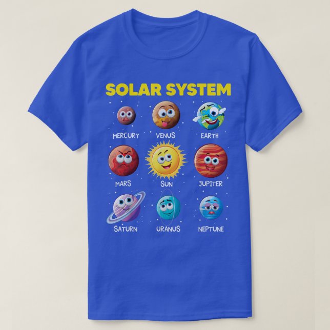 Cute Solar System Funny Planet Faces Space science T-Shirt (Design Front)
