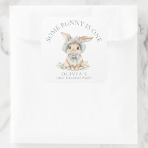 Cute Some Bunny is One Name 1st Birthday Party Square Sticker
