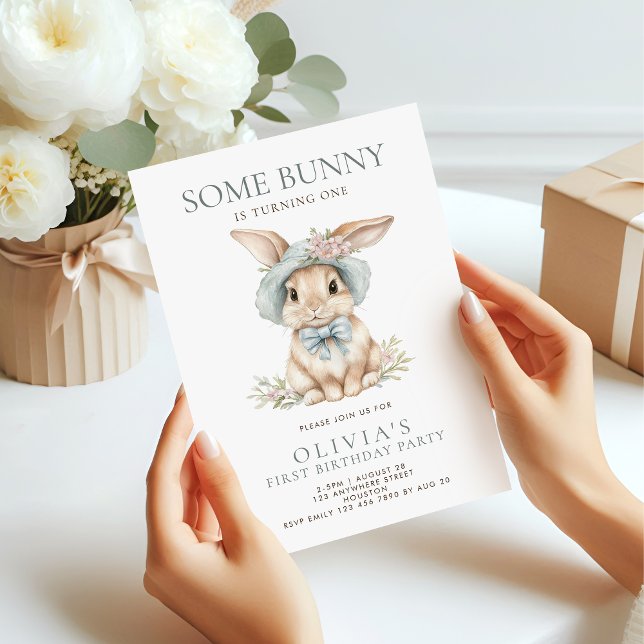 Cute Some Bunny is Turning One 1st Birthday Invitation (Creator Uploaded)