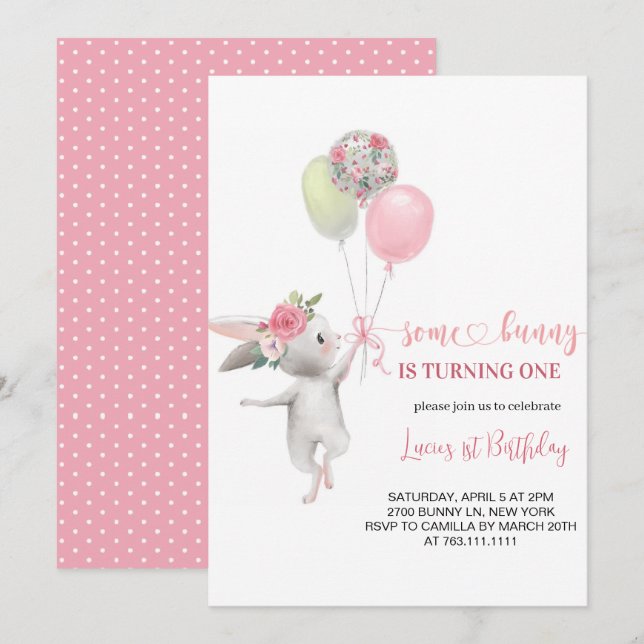 Cute Some Bunny is Turning One Birthday Invitation (Front/Back)