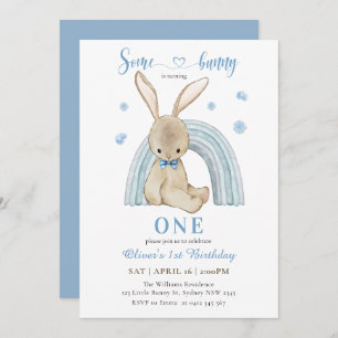 Cute Some Bunny Is Turning One Boy First Birthday Invitation