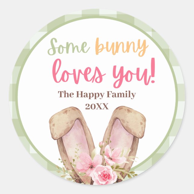 Cute Some Bunny Loves You Easter Classic Round Sticker (Front)