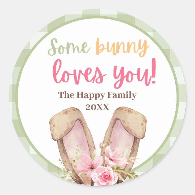 Cute Some Bunny Loves You Easter Classic Round Sticker (Front)