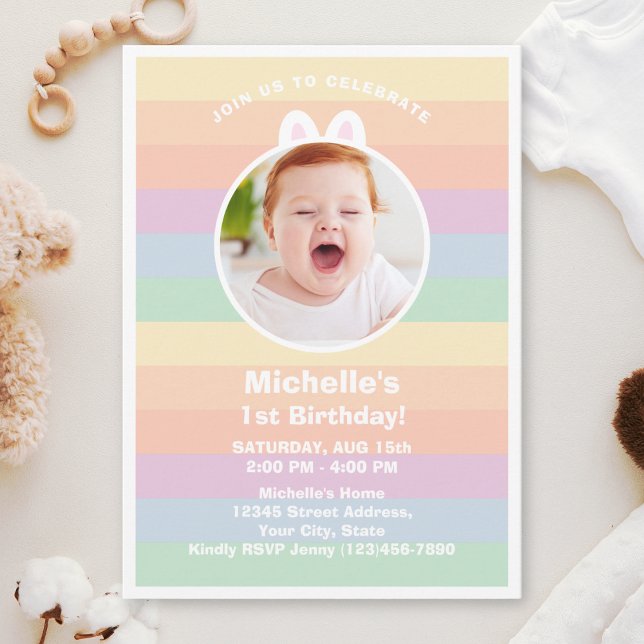 Cute Some Bunny Rainbow Birthday Photo Invitation (Creator Uploaded)