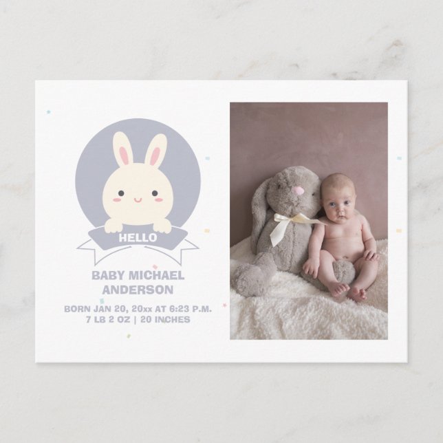 Cute Some Bunny Simple Elegant Baby Photo Birth Announcement Postcard (Front)