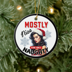 Cute Sometimes Naughty Retro Christmas Pinup Ceramic Tree Decoration