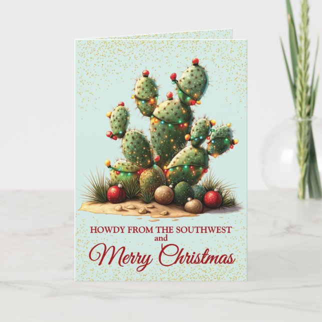 Cute Southwest Dessert Cactus Christmas Card (Front)