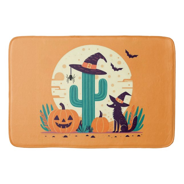 Cute, southwestern Halloween desert/cactus Bath Mat (Front)