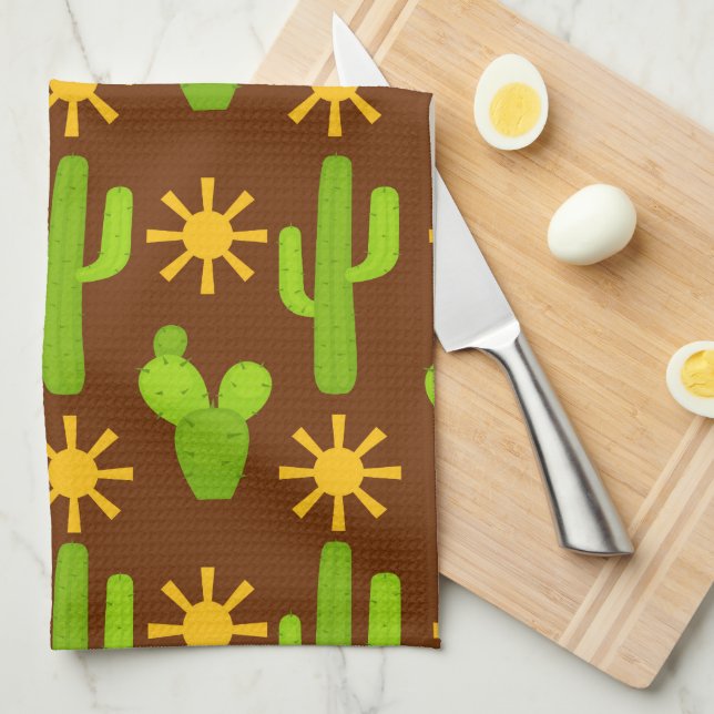 Cute Southwestern pattern cactus kitchen towel (Quarter Fold)