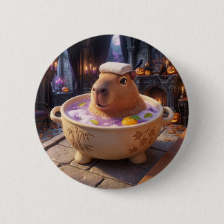 Cute Spa Bath Cauldron Capybara Button Pin