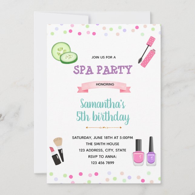Cute spa birthday invitation (Front)