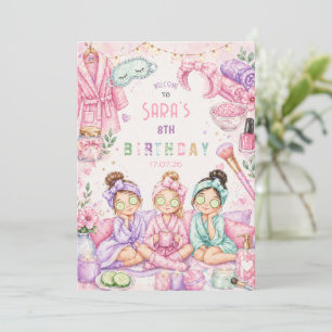 Cute Spa Birthday Party Girls Sleepover Pastel Invitation