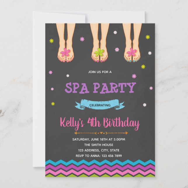 Cute spa birthday party invitation (Front)