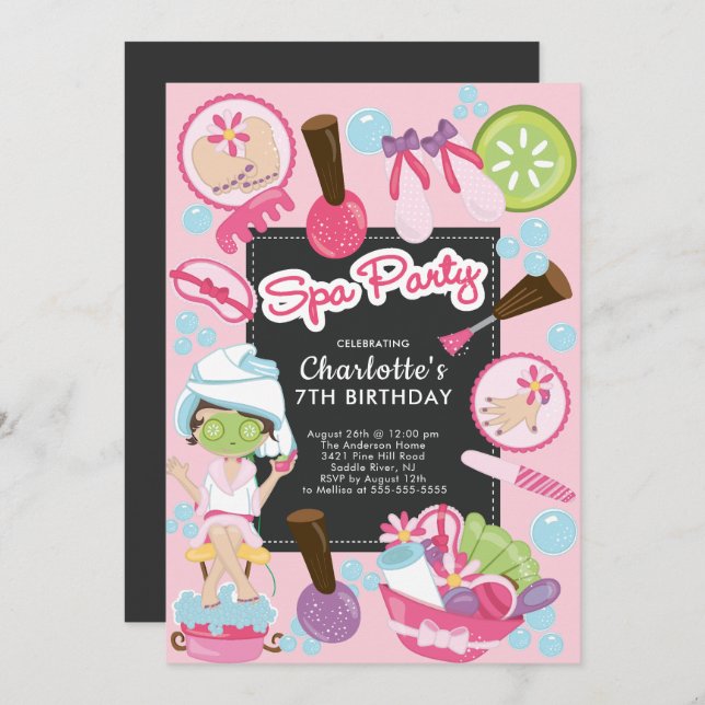 Cute Spa Party Birthday Invitation (Front/Back)