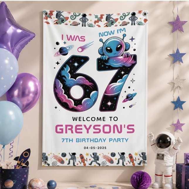 Cute Space 7th Birthday | Six & Seven Year Old  Banner (Cute Space 7th Birthday | Six & Seven Year Old Banner)