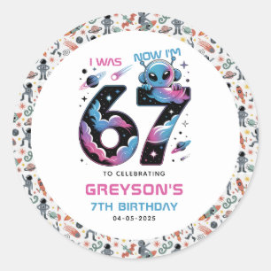Cute Space 7th Birthday   Six & Seven Year Old Classic Round Sticker