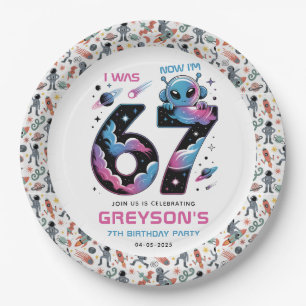 Cute Space 7th Birthday   Six & Seven Year Old Paper Plate