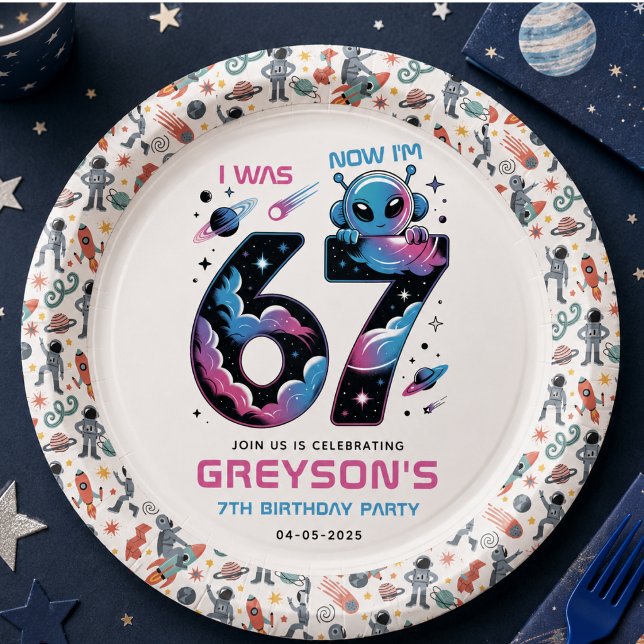 Cute Space 7th Birthday | Six & Seven Year Old Paper Plate (Cute Space 7th Birthday | Six & Seven Year Old Paper Plates)
