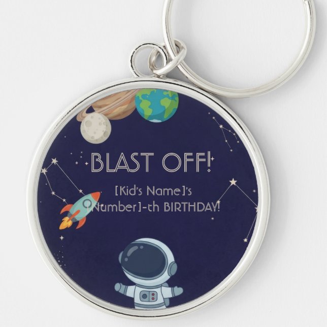 Cute Space Adventure Birthday Party Key Ring (Front)