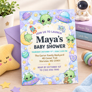 Cute Space Alien Baby Shower Invitation