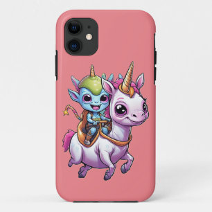 Cute Space Alien riding unicorn funny UFO  Case-Mate iPhone Case
