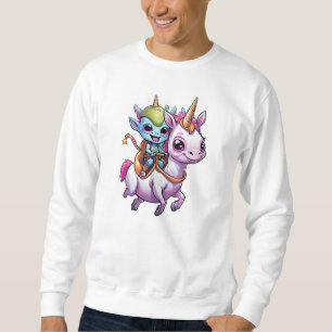 Cute Space Alien riding unicorn funny UFO  Sweatshirt