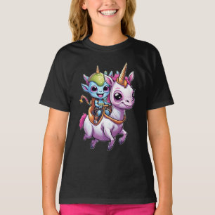 Cute Space Alien riding unicorn funny UFO T-Shirt