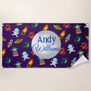 Cute Space Astronaut Rocket Pattern Beach Towel