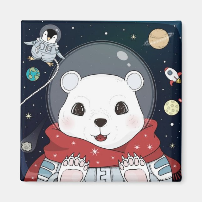 Cute Space Bear Magnet (Front)