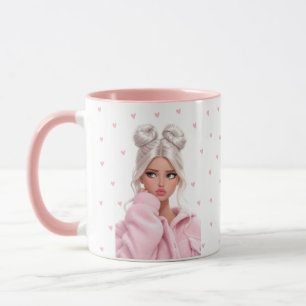 Cute Space Buns Girl Pink Hearts Coffee Mug