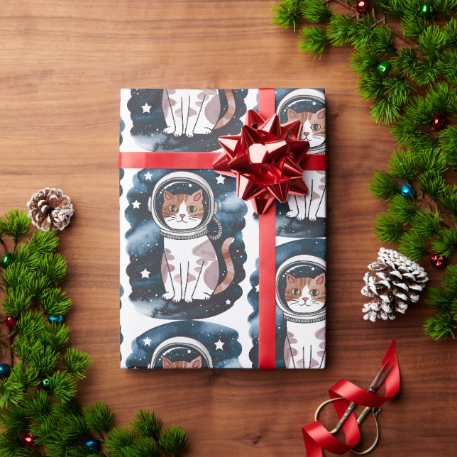 Cute Space Cat Astronaut  Wrapping Paper (Holiday Gift)