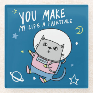 Cute Space Cat Glass Coaster