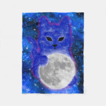 Cute Space Cat Playing with the Moon