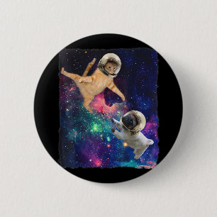 Cute Space Cat vs Space Dog Galaxy Epic Fight In O 6 Cm Round Badge