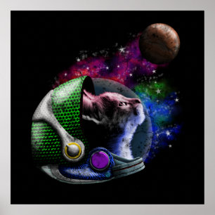 Cute Space Cat with Helmet Galaxy Nebula Poster