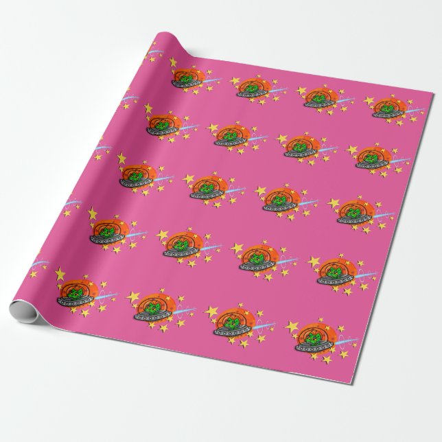 CUTE SPACE CAT WRAPPING PAPER (Unrolled)