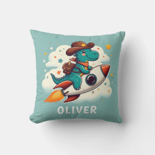 Cute Space Cowboy Dinosaur Riding Rocket Cushion