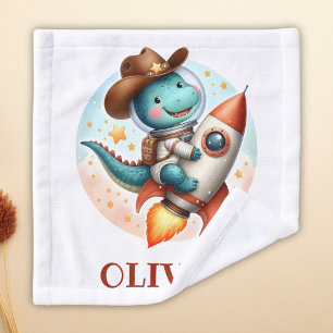 Cute Space Cowboy Trex on a Space Rocket Wash Cloth