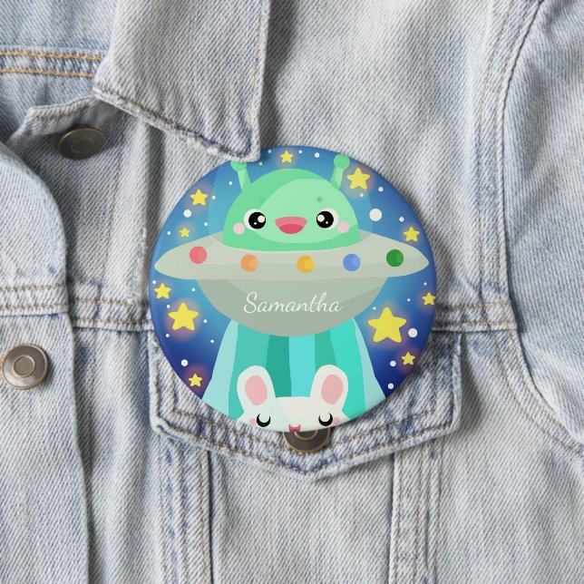 Cute Space Creature And Bunny Rabbit 10 Cm Round Badge (In Situ)