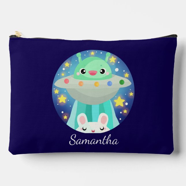 Cute Space Creature And Bunny Rabbit Accessory Pouch (Front)