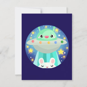 Cute Space Creature And Bunny Rabbit Postcard
