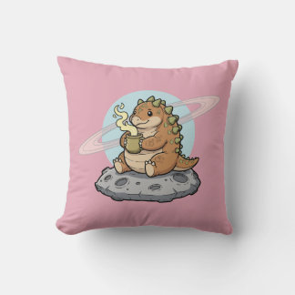 Cute Space Dinosaur Coffee Illustration Cushion