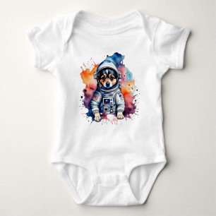 Cute space dog astronaut puppy  baby bodysuit