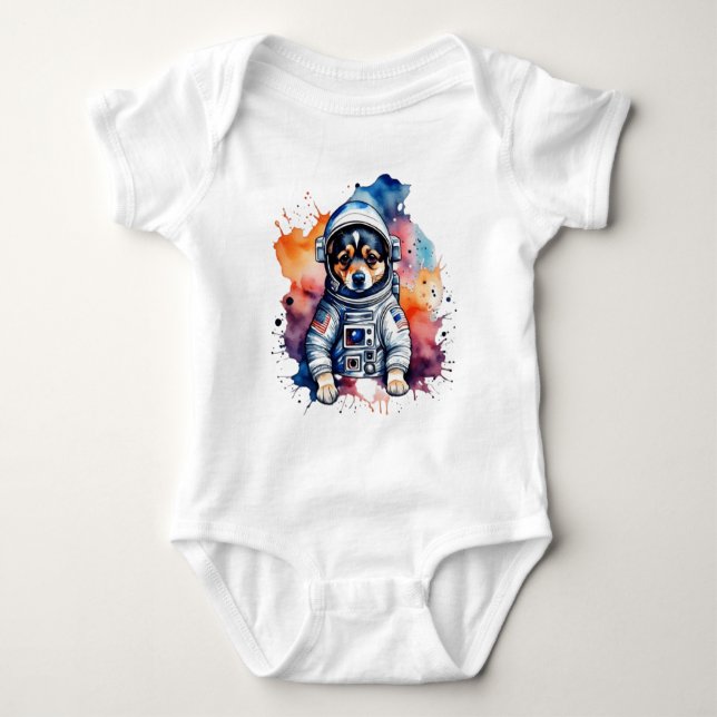 Cute space dog astronaut puppy  baby bodysuit (Front)