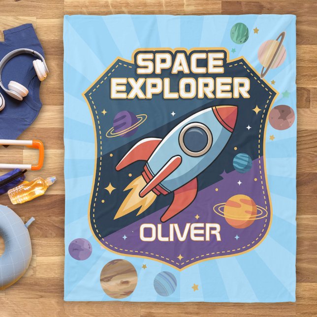 Cute Space Explorer Badge Fleece Blanket (Creator Uploaded)