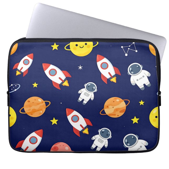 Cute Space Explorer Kids Pattern Laptop Sleeve (Front)