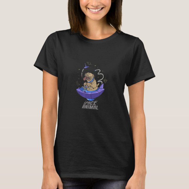 Cute Space Pug Dog Illustration T-Shirt (Front)