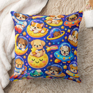 Cute space puppies, astronaut dogs galaxy throw cu cushion