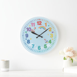 Cute Space & Rainbow Time Telling Kids Clock