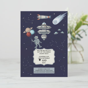 Cute Space Robot Birthday Party Invitation